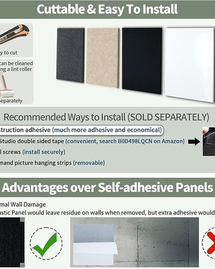 TroyStudio Thickened Acoustic Panels, 16 x 12 x 0.5 Inches Pack of 6 Felt Wall Decor Tiles Sound Absorbing Board, Noise Reverb Echo Dampening Soundproof Padding for Door Music Recording Home Studio