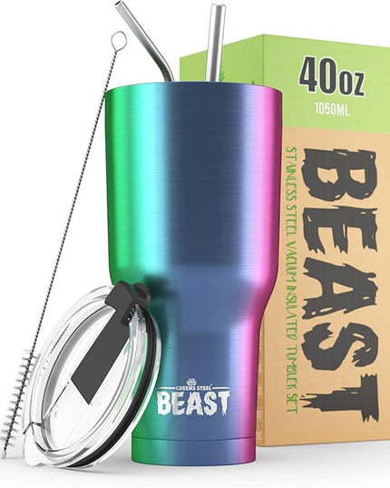 Beast 40 oz Tumbler Stainless Steel Vacuum Insulated Coffee Ice Cup Double Wall Travel Flask (Rainbow)