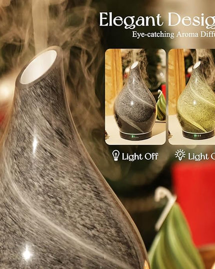 Porseme 280ml Essential Oil Diffuser Glass Color Changing Aroma Air Diffusers Aromatherapy Ultrasonic Cool Mist Humidifier 7 Running Hours Waterless Auto-Off for Sleeping, Yoga, Office, Spa (Obsidian)