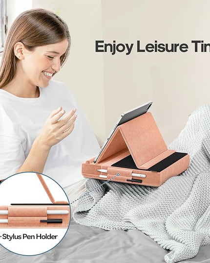 KDD Tablet Pillow Stand, Multi-Angle Viewing Ipad Holder for Lap, Bed and Desk, Foldable Soft Pad Dock with Stylus Mount Compatible with Ipad Pro 12.9, 10.5, 11, Air, Mini, Phones, Books, E-Reader