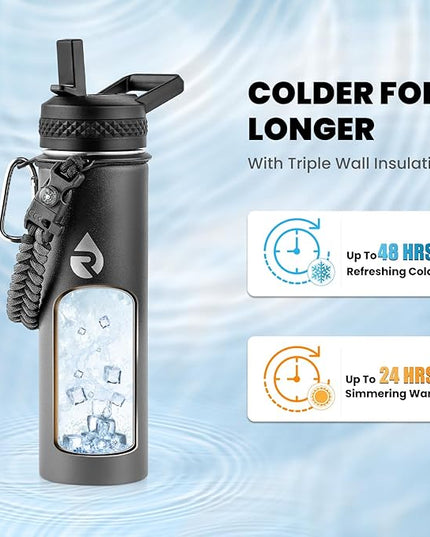 Insulated Water Bottle 20 oz, Triple Wall Vacuum Stainless Steel (Cold for 48 Hrs), Leak Proof & Non-BPA, Kids Water Bottle Jug for School with Straw Spout Lids, Dark Gray
