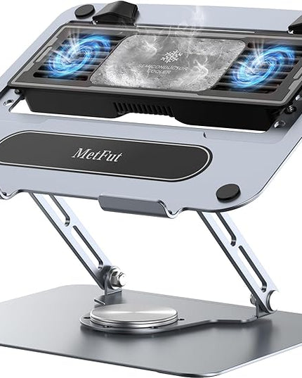 METFUT Laptop Cooling Stand with Detachable Thermoelectric Cooler, Adjustable Height & Angle, 360 Rotation Base, Carbon Steel Framework, Ultra-Quiet & Super Sturdy for up to 15.6” Laptop (Grey)