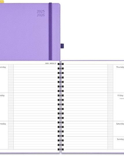 POPRUN Planner 2025-2026, Horizontal Weekly Notebook Jul.25-Jun.26 (Large 8.5''x 10.5''), Academic Calendar Book with Monthly Tabs, Spiral Soft Cover, Inner Pocket, 100 GSM - Lavender