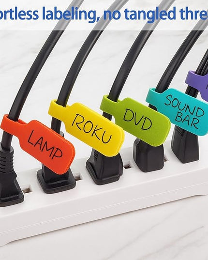 40 Pcs Cable Labels, Write On Cord Labels Tags for Electronics,Cable and Wire Tags,Reusable Large Size Plastic Velcro Label for Charging Cords Management and Identification (8 Colors)