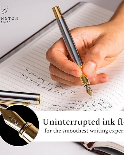 Ellington Pens Luxury Fountain Pen Set - Extra Fine Nib - Includes 3 Ink Cartridges, Refillable Ink Converter, Gift Box - Fountain Pens For Writing, Calligraphy, Journaling (The Presidential Oath)