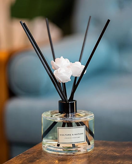 CULTURE & NATURE Reed Diffuser Set 6.7oz (200ml) Magnolia Scented Diffuser with Sticks Home Fragrance Reed Diffuser for Bathroom Shelf Decor