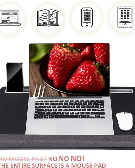 Extra Large Lap Laptop Desk - Full PU Material Mouse Pad Gaming Tray - Portable LapDesk with Phone Holder & Wrist Rest for Notebook, MacBook, Tablet, Bed, Sofa(Black, Fit Up 17.3-in Laptops)