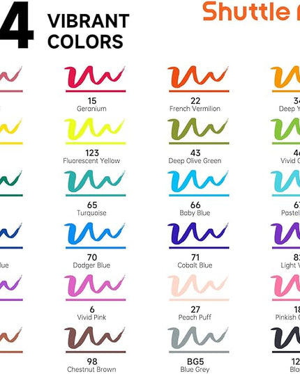 Shuttle Art Brush Tip Alcohol Markers, Dual Tip Brush & Fine Tip Art Marker Set, 24 Colors Marker Pens with Case Perfect for Illustration Kids Students Adults Coloring Sketching
