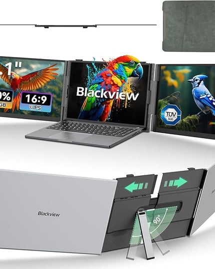 Blackview DCM6 Triple Laptop Screen Extender,14" 1080P FHD IPS Portable External Screen,Two Cable USB C Travel for 13-17'' Laptop,Plug & Play Compatible with Windows/Mac/Chrome OS and Mobile Devices