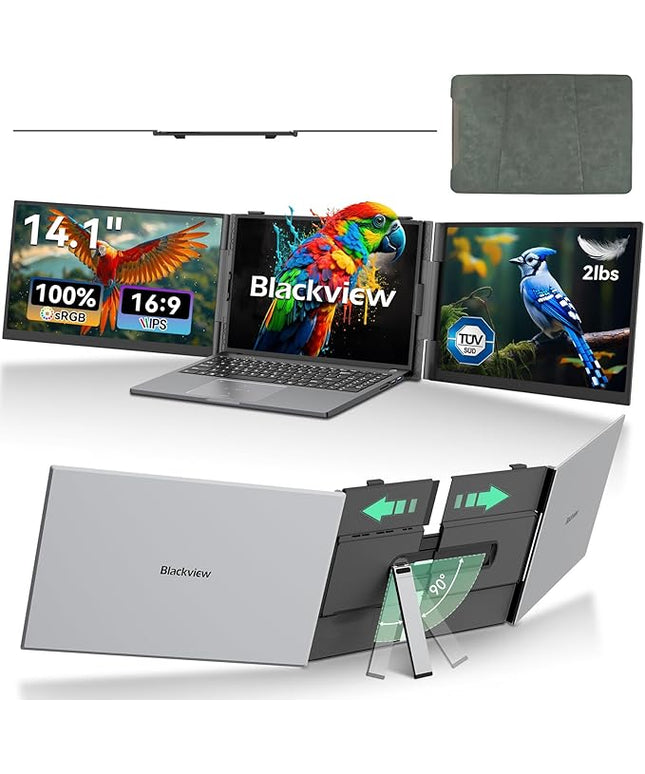 Blackview DCM6 Triple Laptop Screen Extender,14" 1080P FHD IPS Portable External Screen,Two Cable USB C Travel for 13-17'' Laptop,Plug & Play Compatible with Windows/Mac/Chrome OS and Mobile Devices