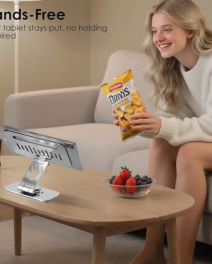 Tablet Stand for Desk, 360° Swivel for iPad Holder, Aluminum Adjustable Tablet Holder, Compatible for iPad Pro Air Mini Surface Pro Samsung Galaxy Tabs Kindle, 4-12.9 inch, Silver