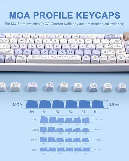 PBT Keycaps-MOA Highly Rounded Heat Sublimation, Cute Puppy Custom Keyboard Keycap Set 64/68/75/84/87/96/98/100/104/108,Compatible with A Variety of Cross-Switch Keyboards(133 Keys)