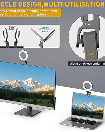 Ring Light for Video Conference Lighting,360°Adjustable,Portable LED Video Conference Lighting for Monitor,Laptop&Desktop Computer,Streaming Light for Zoom Meetings, Selfie Makeup, Video Calls