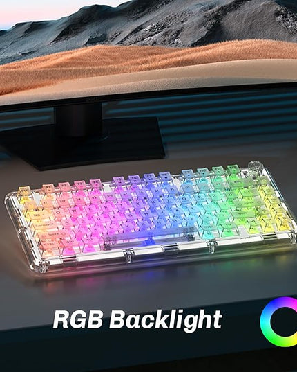 Transparent Mechanical Keyboard, RGB Backlit Wireless Creamy Gaming Keyboards, Hot Swap Customizable Clear Acrylic Design, 80-Key Quiet Linear Switches, 3 Modes BT5.0/2.4G/USB-C 4000mAh Battery, White