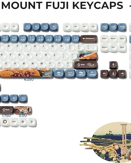 OHY XVX MOA Profile Keycaps Set, Japanese Mount FujiTheme 132 - Key White & Blue Custom Keycaps with PBT + Frosted Translucent PC Material for ANSI Layout Mechanical Keyboards- - Musashi Senju