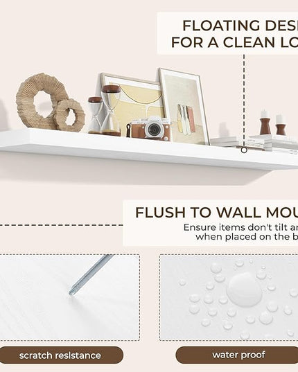 RICHFOCUS 72Inch Floating Shelves for Wall 2 Pack Shelves for Bedroom|Kitchen|Bathroom Wall Mounted Rustic Wood Floating Shelf with Invisible Brackets for Books|Storage|Decor, White