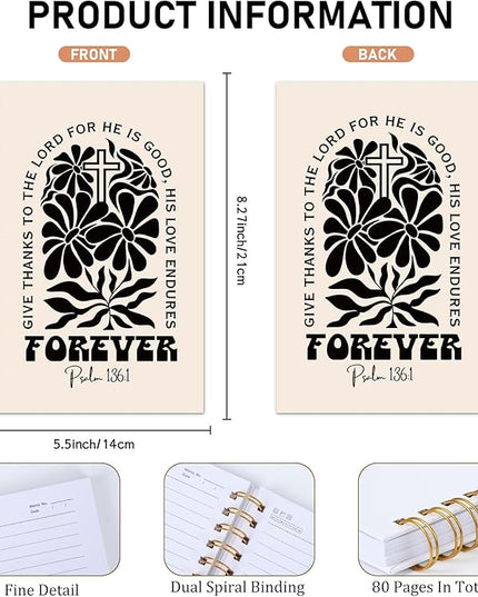 Boho Floral Christian Notebook - Christian Gifts for Women, Bible Verse Spiral Notebooks for Church Note Taking, Bible Study Journal School Office Stationery Supplies 5.5x8.3 Inches
