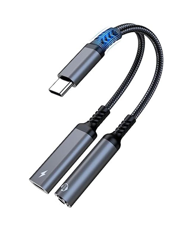 Marsno USB C to 3.5mm Headphone and Charger Adapter, 2-in-1 USB Type C to Aux Audio Jack Splitter, PD 60W Fast Charging Dongle for iPhone 17/16/15, Galaxy S25/S24/S23, iPad Pro, Pixel (Gray)
