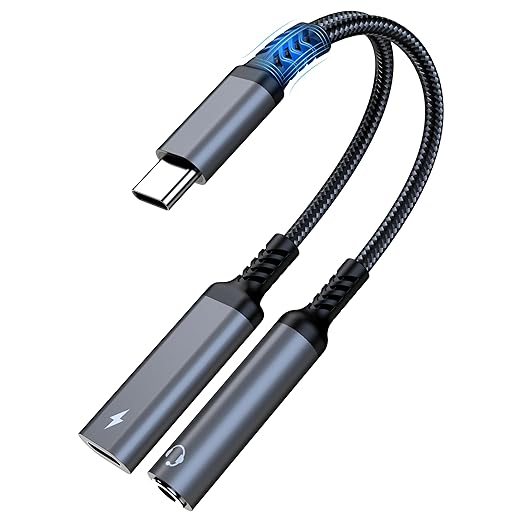Marsno USB C to 3.5mm Headphone and Charger Adapter, 2-in-1 USB Type C to Aux Audio Jack Splitter, PD 60W Fast Charging Dongle for iPhone 17/16/15, Galaxy S25/S24/S23, iPad Pro, Pixel (Gray)