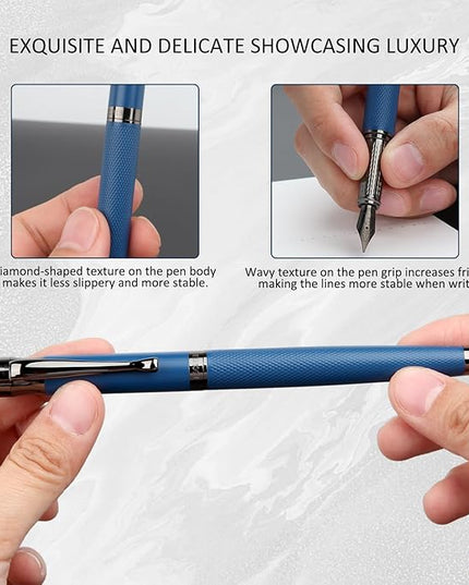 BOCIYER Luxury Fountain Pen Set,Ink Pen for Smooth Writing,Medium Nib,Includes 10 Ink Cartridges&Ink Converter,Best Pen Gift Case for Men & Women,fancy,calligraphy,Executive,Office pen-Blue