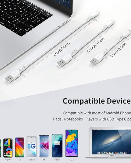 6 inch Short USB C Cord Fast Charge 5 Pack Durable USB A to USB Type C 3A Fast Charging Cable for Charging Station Compatible with Samsung Galaxy Note 20 A20 A51 S10 S20 Plus Ultra LG Stylo K51