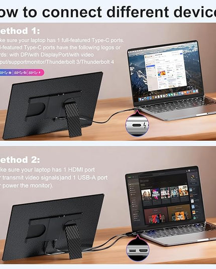 Portable Monitor 16" 1200P FHD Laptop Screen Extender, Horizontal Vertical Monitors with Detachable Kickstand, Built-in Speakers, Plug & Play Computer Gaming Travel Monitor for Wins Mac Chrome Phone
