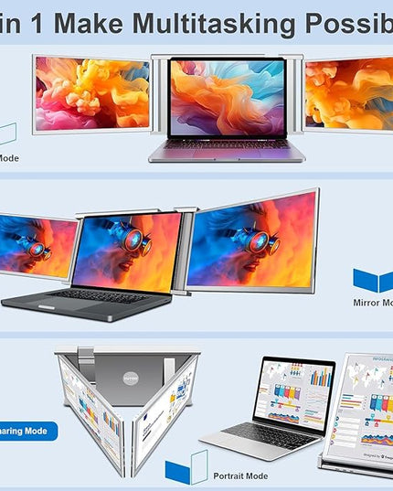 YUTOO Laptop Screen Extender, 14" Portable Triple Monitor for Laptops 315° Rotate| Plug and Play| 1080P| FHD, Laptop Monitor Extender for 13.5~16.5" Laptops, HDMI/USB-A/Type-C,for Mac/Wins/Android/Dex