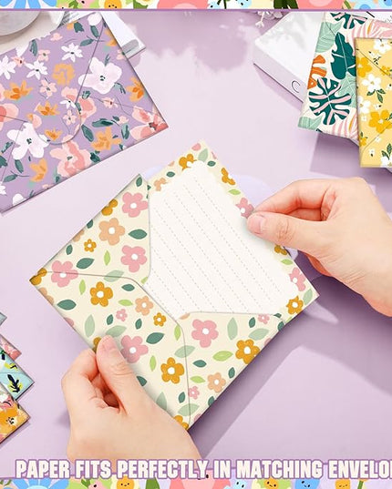 TaoBary 160 Pcs Stationery Paper Set 50 Double Sided Stationery Papers with 50 Matching Envelopes and 60 Round Dot Sticker, 10 Design(Kawaii,5.5 x 8.25 Inch)