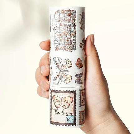 WT Stamped Wings Washi Tape Sticker Set – 3 Rolls Decorative Butterfly & Wing Washi Sticker Tape, Vintage Adhesive Tape for Journaling, Scrapbooking, Planner, DIY Crafts & Wrapping (40mm, 50mm, 60mm)