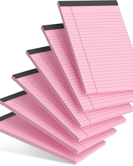 AILZFEI 6pcs Small Note Pad 5x8 College Ruled Pink Legal Pads Paper Notepads 6 Pack Study Back Writing Pads 5 x 8 Legal Pads Perforated Narrow Ruled Pads of Paper Pink