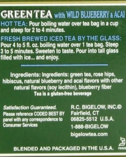 Bigelow Tea Green Tea with Blueberry - Case of 6 - 20 BAG