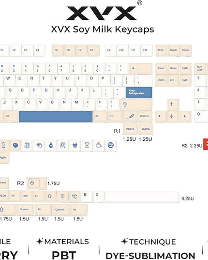 XVX Soy Milk PBT Keycaps 75 Percent, Premiun Creamy Keycap Sets, 147 Keys Cherry Profile Keyboard Keycaps Compatible with 65% 75% 96% 100% Cherry Gateron MX Switches Mechanical Keyboard