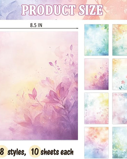 Tlenpo Watercolor Stationery Paper, 8.5 x 11In, 88 Sheets Double-Sided for Business or Personal Use - Decorative Scrapbook Writing Letters and Invitations, 100gsm