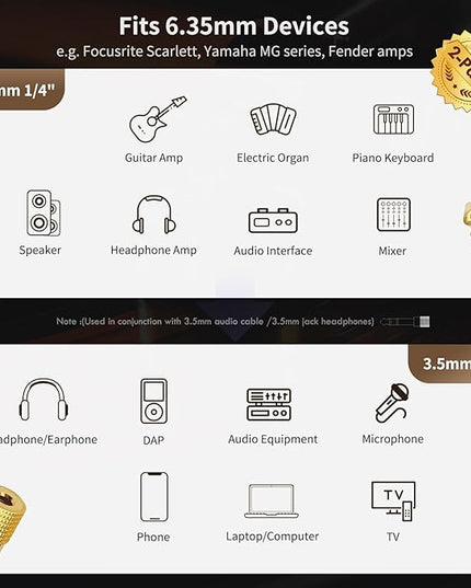 Nadadora 6.35mm (1/4 Inch) Male to 3.5mm (1/8 Inch) Female Stereo Audio Adapter, 1/4 to 1/8 Headphone Jack Converter for Guitar Amp, Mixer, Speaker, Earphones, AUX Cable 2 Pack