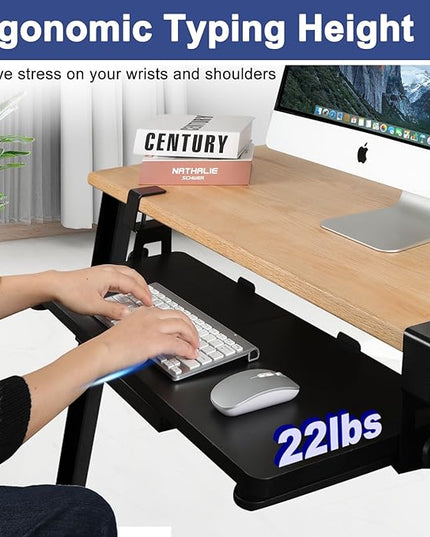 Desktop Keyboard Tray, Pull-Out Under The Table, 26.77 "X 11.81" Large-Sized Keyboard Tray, C-Shaped Lip Holder, Easy to Install, Suitable for Home Learning and Office Use(Black)