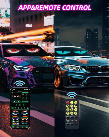 2pcs Devil Eyes Light for Windshield,14“*4”Programmable Flexible LED Display with Remote/App Control,Custom Animations, Patterns & Text,for Store、Cars、 Trucks