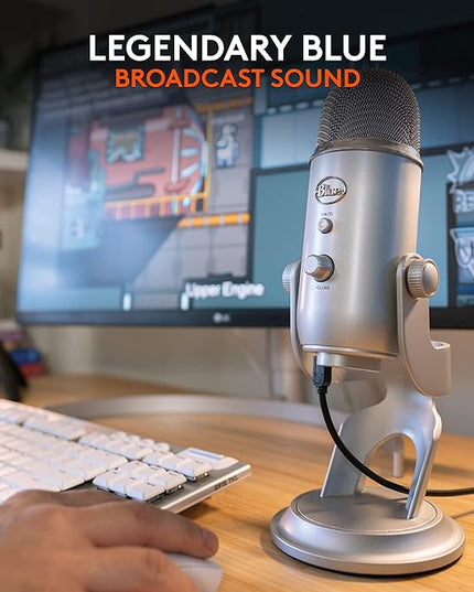 Logitech Creators Blue Yeti USB Microphone for Gaming, Streaming, Podcast, YouTube, Discord, PC, Studio Sound, Plug & Play-Silver