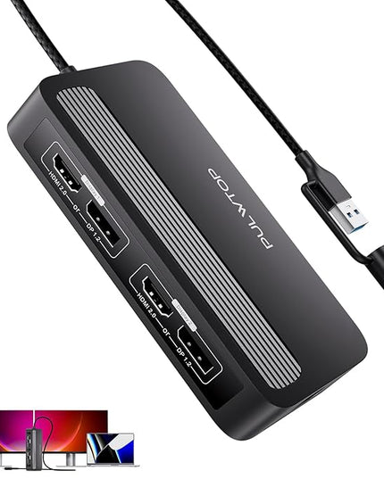 PULWTOP Dual DisplayLink Docking Station, USB C Docking Station Dual 4K@60Hz Display for MacBook M1/M2/M3/Windows, Universal Laptop DockingStation, DisplayPort or HDMI, 2 USB A 2.0, Ethernet