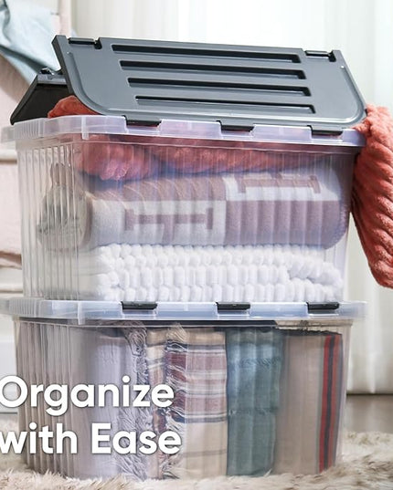 Superio Storage Bins with Lids- Clear Boxes for Organizing, Stackable Plastic Containers- BPA Free, Non-Toxic, Odor Free, Organizer for Home, Office, Dorm, 53 Quart (6 Pack, 20.25"x14"x14.6")