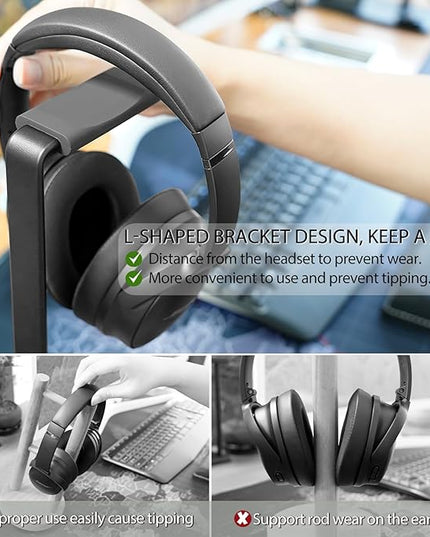 GEVO Headphone Stand for Desk - Wooden Headset Stand for Desk - Wooden Headphone Holder with Airpods Max and More(Square)