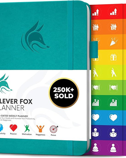 Clever Fox Planner – Undated Weekly & Monthly Planner for Productivity, Time Management & Goals – Organizer Journal – A5 (Turquoise)