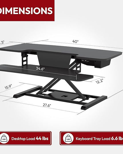 SANODESK 40" Electric Standing Desk Converter， Height Adjustable Riser for Office Home,Dual Monitor and Laptop Workstation with Large Keyboard Tray, Black Color