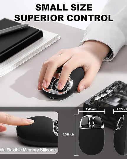 YUNZll C1 Silicone Wireless Mouse, Tri-Mode 2.4G/USB-C/Bluetooth Mouse, 4800 DPl Optical Tracking, 6 Adjustment Levels,Customize Mice for Laptop, Computer, iPad, MacBook (Black Silver)