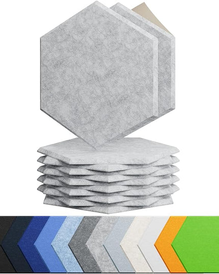 12 Pack Acoustic Panels Self Adhesive Sound Proof Foam,High Density Sound Acoustic Foam Panel,12X10.23X0.4 Inch Hexagon Wall Panels in Home,Office,Reccording Room,Studio(Silver Gray)