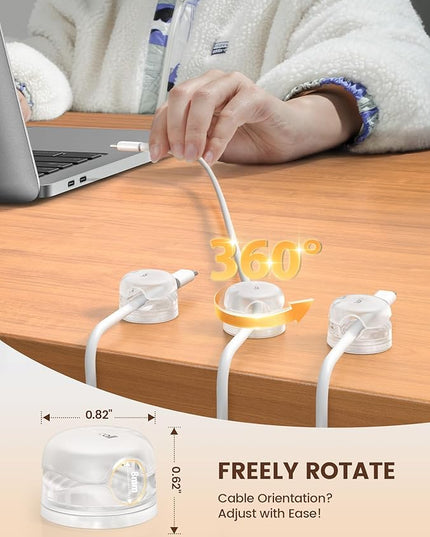 Lamicall 6Pack Clear Rotatable Cord Organizer - [1s Lock] Cable Clips Phone Charger Cord Holder, Desk Cable Management, Adhesive Wire Organizer for Nightstand, Office Accessories, Room Christmas Decor