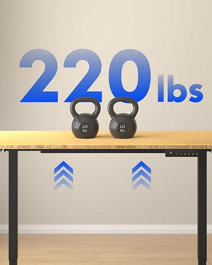 FLEXISPOT E3 Bamboo Dual Motor Electric Standing Desk 55 x 28 Sit Stand Up Desk, Holds 220 lbs, Adjustable Height w/ Memory Presets, Solid Bamboo Desktop & Black Frame, Ships in 2 Boxes