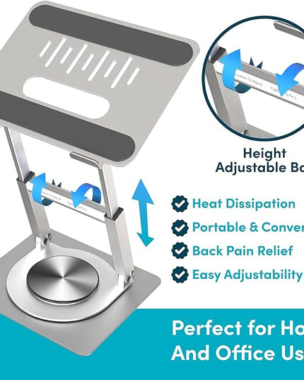 Lifelong 360 Rotating Ergonomic Laptop Stand for Desk, Laptop Riser with Swivel Base, Adjustable Computer Stand for 10-17" MacBook Pro & All Laptops- Portable Standing Desk Converter- Height 16"