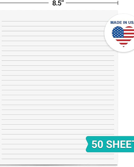 321Done Wide-Ruled Notepad (8.5" x 11") Made in USA, 50 Sheets, Letter Size, Large Tear Off Edge Glued, Planning Memo Pad, Unisex Minimalist Simple Lined Wide Spaced Writing Pad