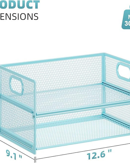 Marbrasse 2 Tier Paper Organizer Letter Tray, Mesh File Organizer with Handle, Paper Sorter Desk Organizer for Home Office Supplies - 2P Blue