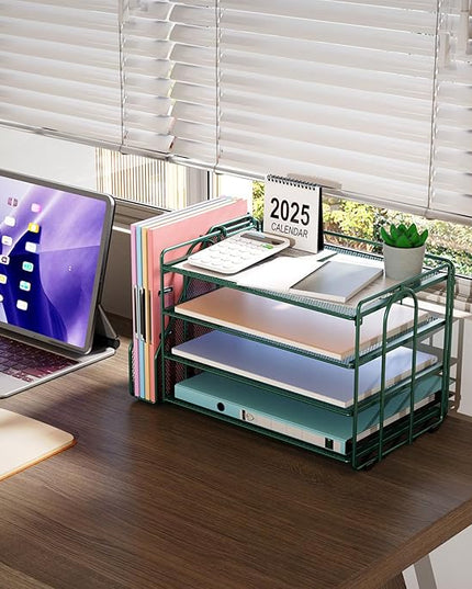 gianotter 4-Tier Paper Organizer With Magazine Holder, Desk Organizers and Accessories, Desk Accessories & Workspace Organizers, File Organizer for Office Supplies Storag (Green, 4-Tier)